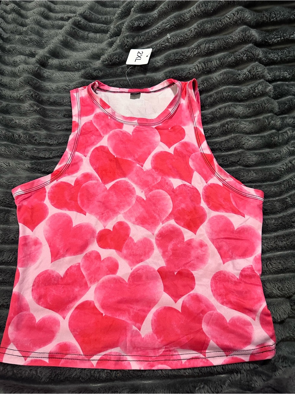 Pink & Red Heart Print Tank Top